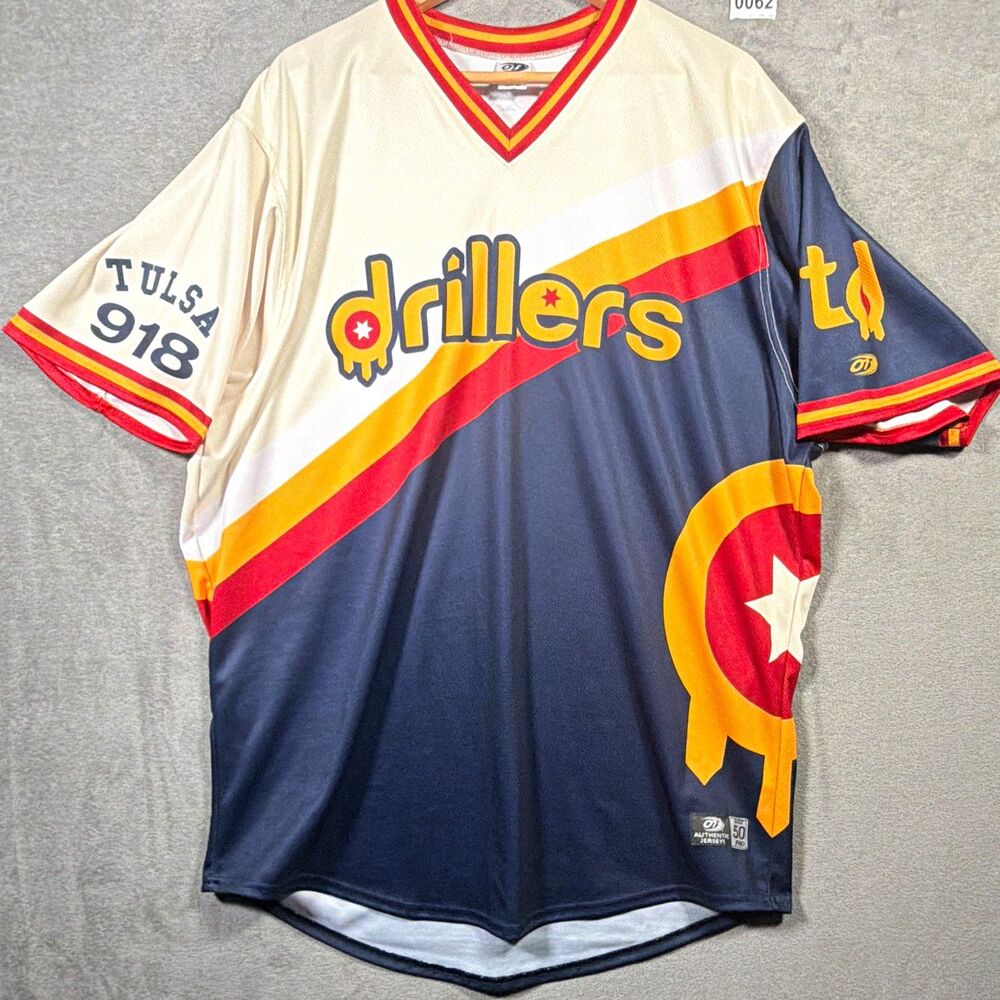 OT Sports Tulsa Drillers Baseball Jersey Size 50 Navy/White/Red/Yellow